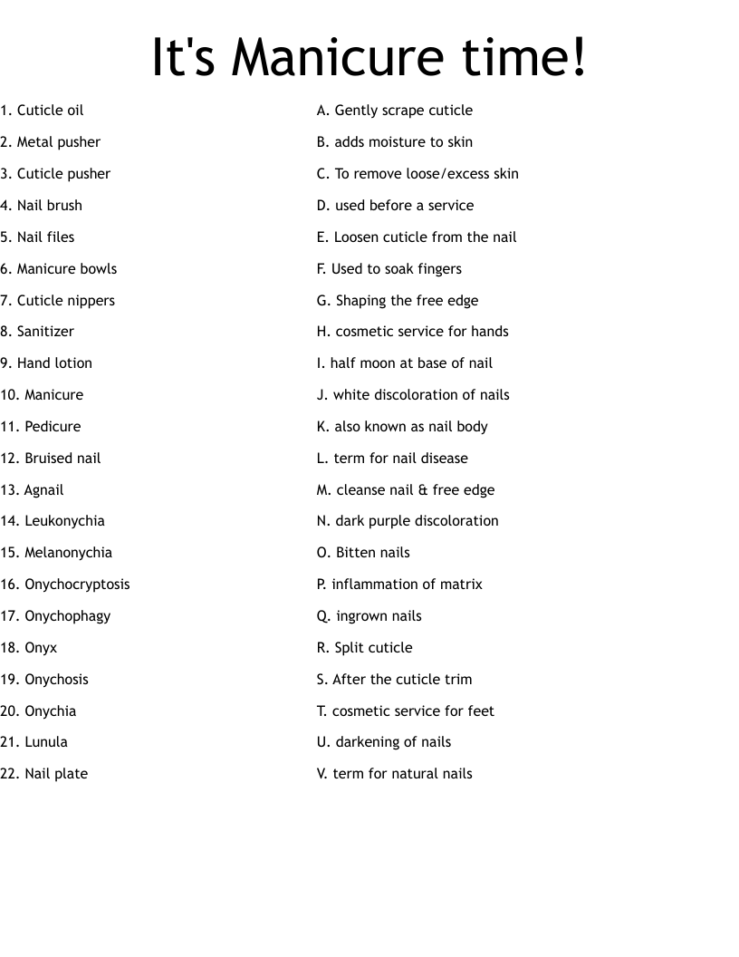 It's Manicure time! Worksheet
