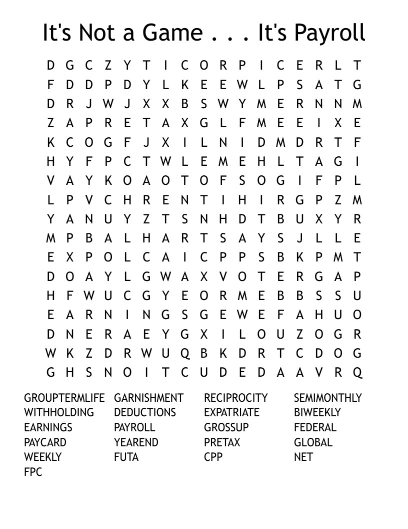 It's Not a Game . . . It's Payroll Word Search