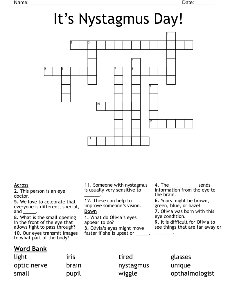 It’s Nystagmus Day! Crossword
