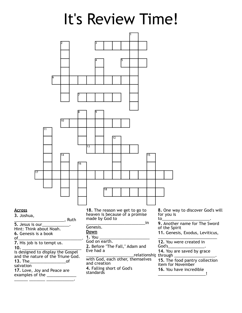It's Review Time! Crossword