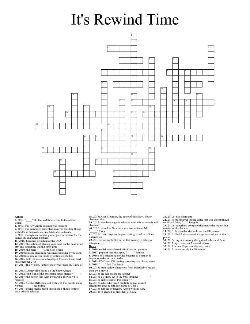 It's Rewind Time Crossword