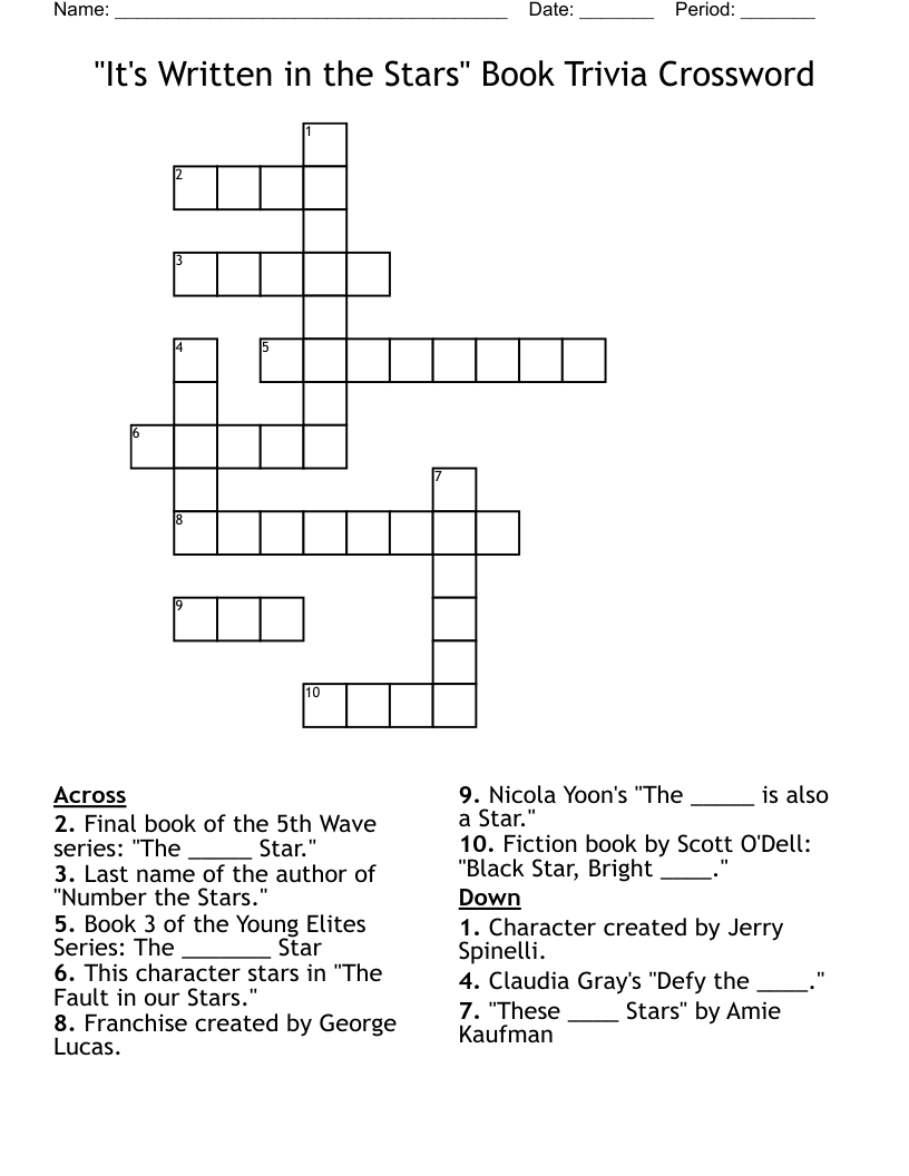 "It's Written in the Stars" Book Trivia Crossword