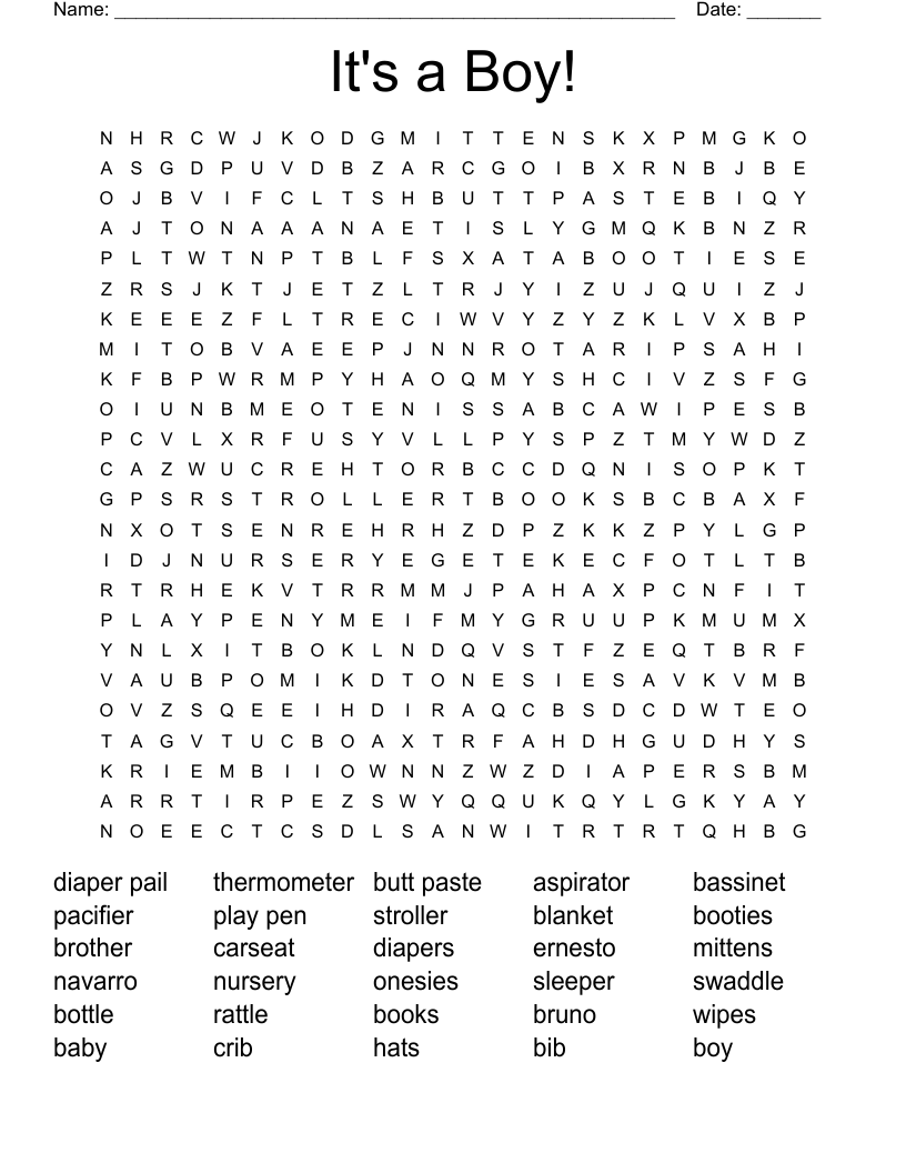 It's a Boy! Word Search