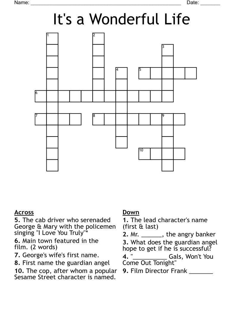 It's a Wonderful Life Crossword