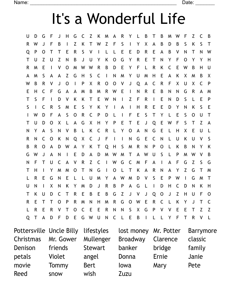 It's a Wonderful Life Word Search