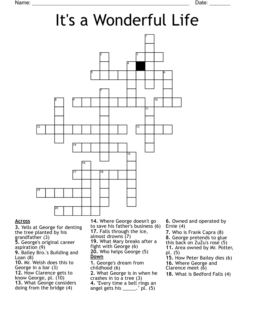 It's a Wonderful Life Crossword