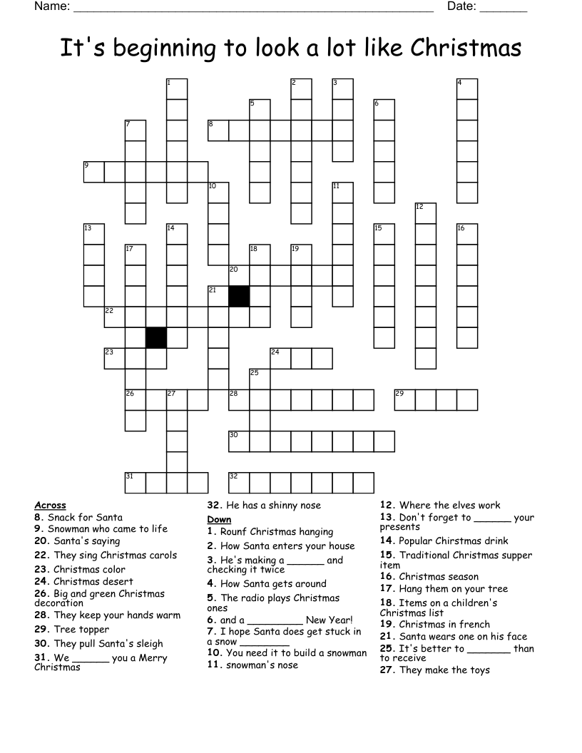 It's beginning to look a lot like Christmas Crossword