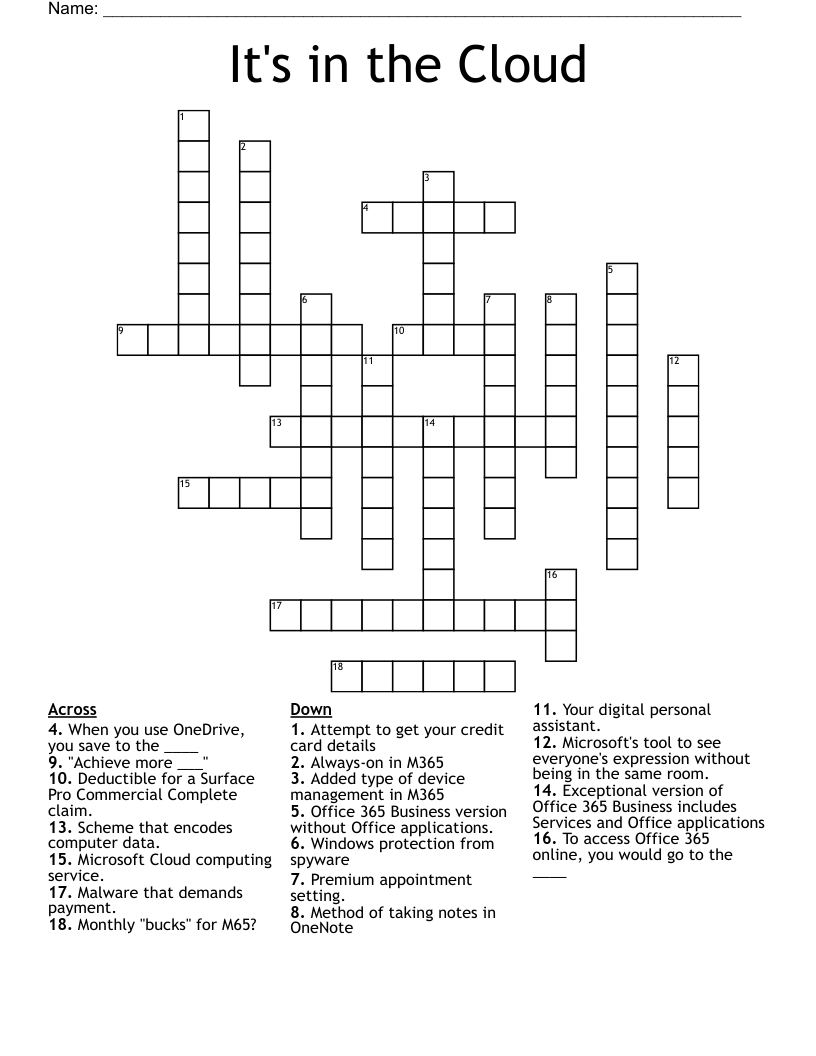 It's in the Cloud Crossword