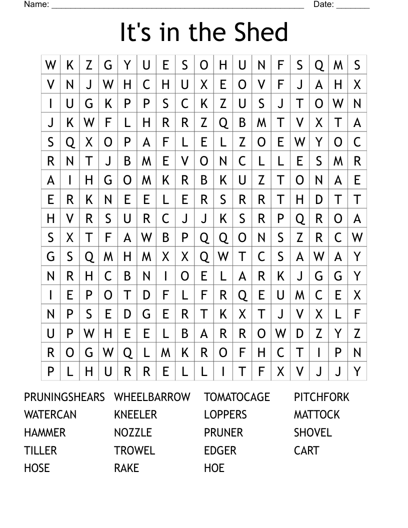 It's in the Shed Word Search