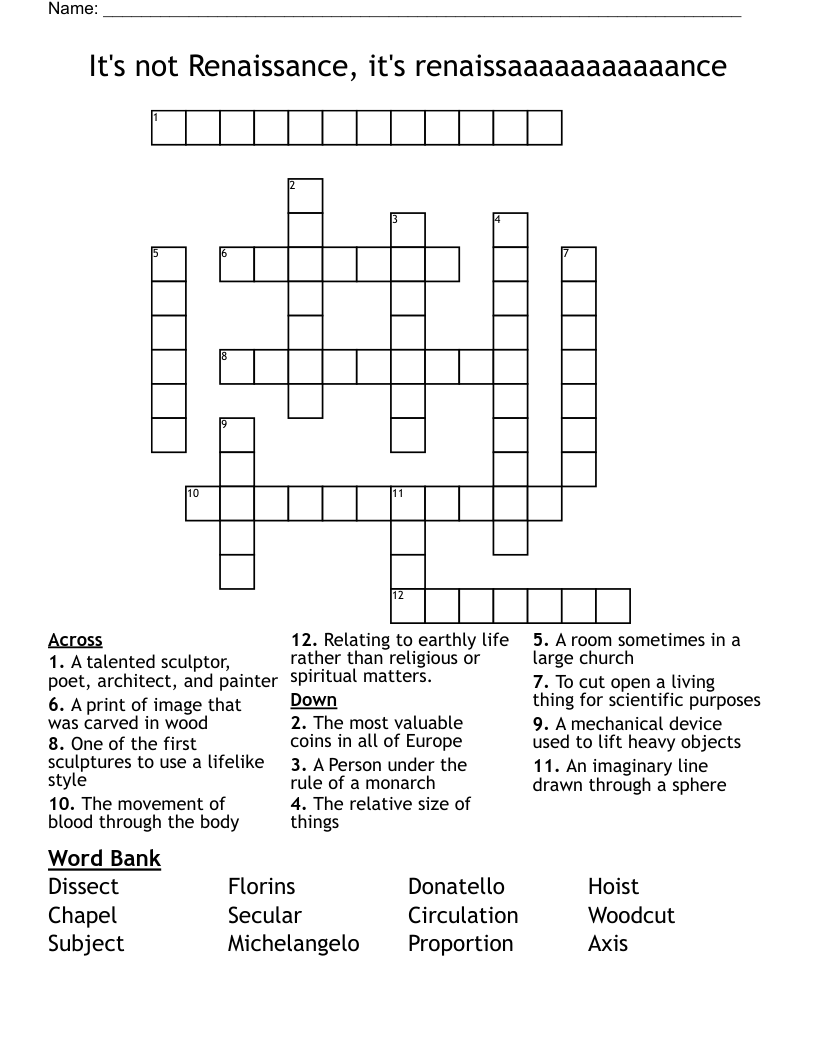 It's not Renaissance, it's renaissaaaaaaaaaaance  Crossword