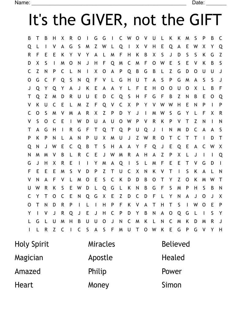 It's the GIVER, not the GIFT Word Search