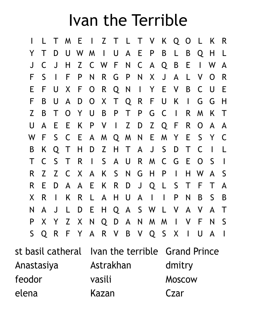 Ivan the Terrible Word Search
