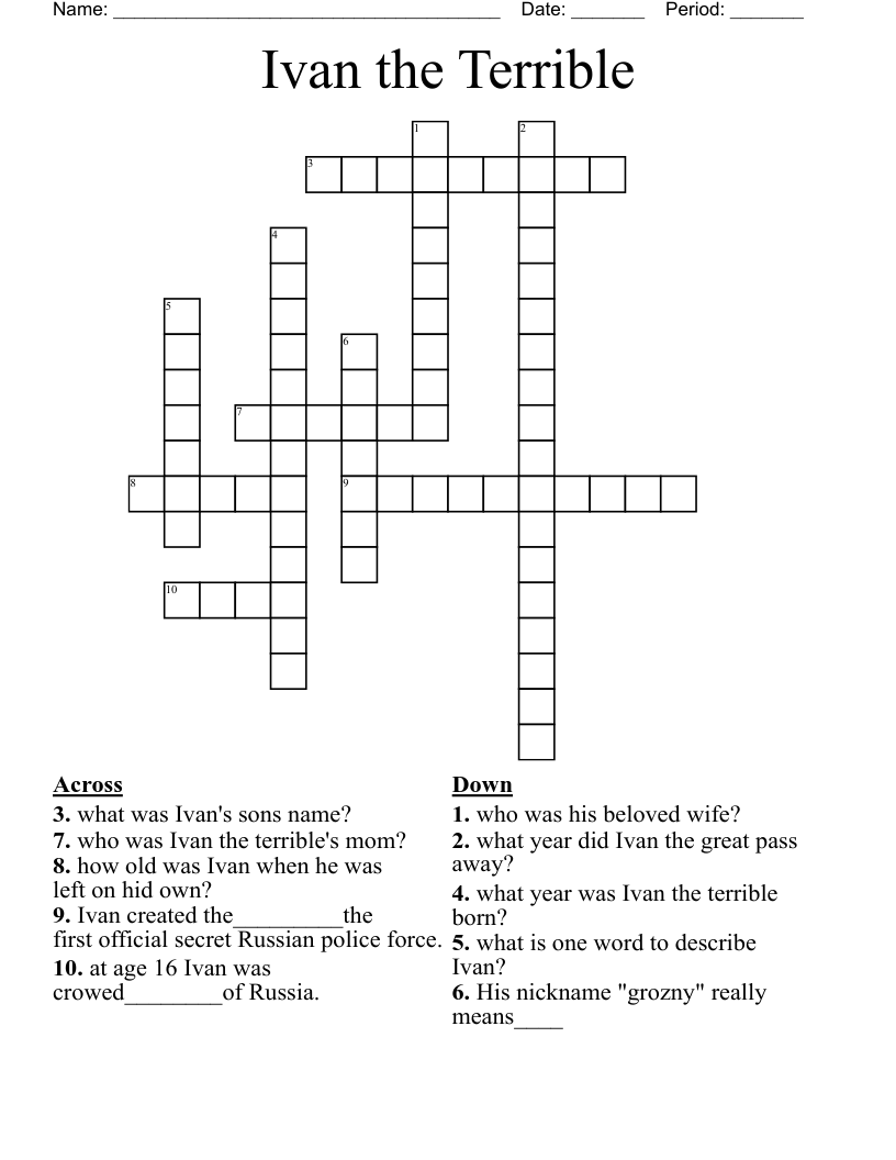 Ivan the Terrible  Crossword