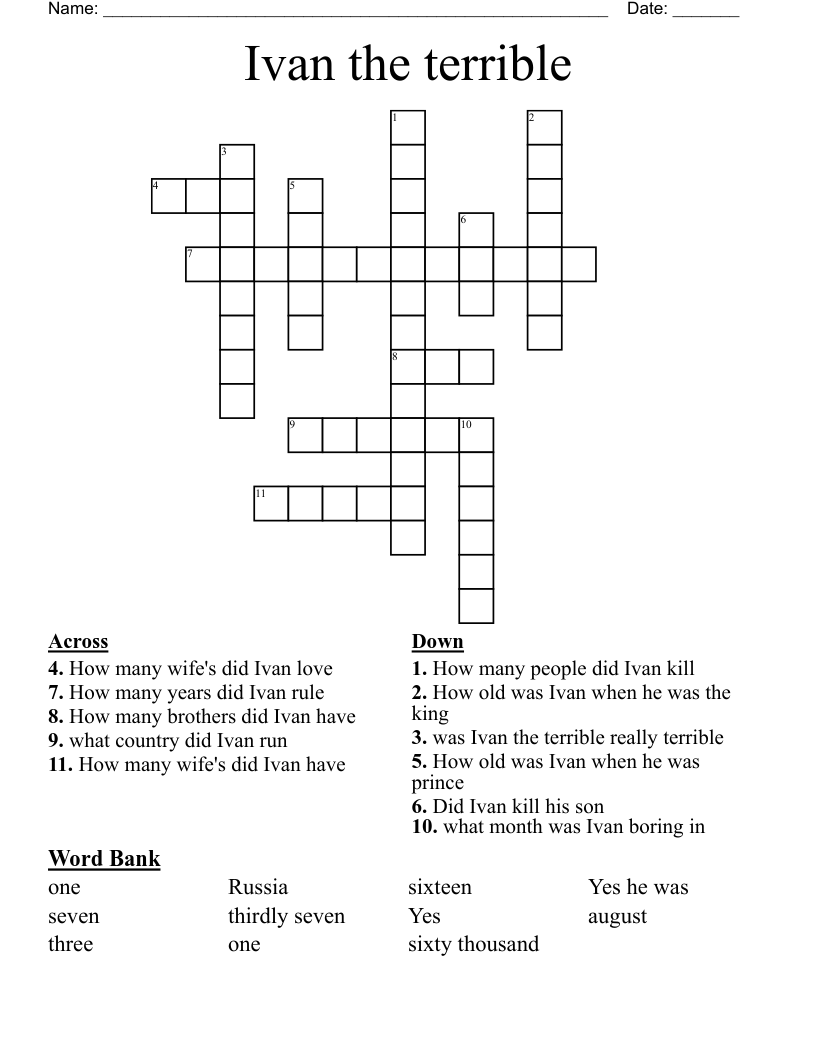 Ivan the terrible Crossword