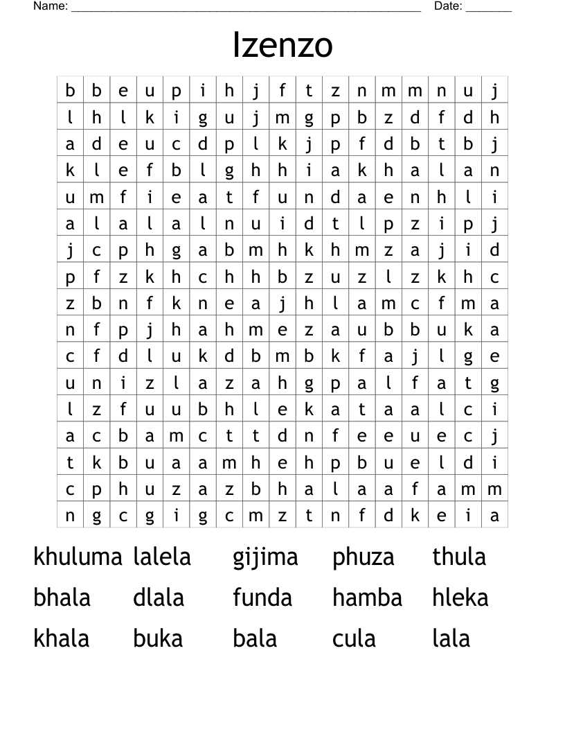 Izenzo Word Search