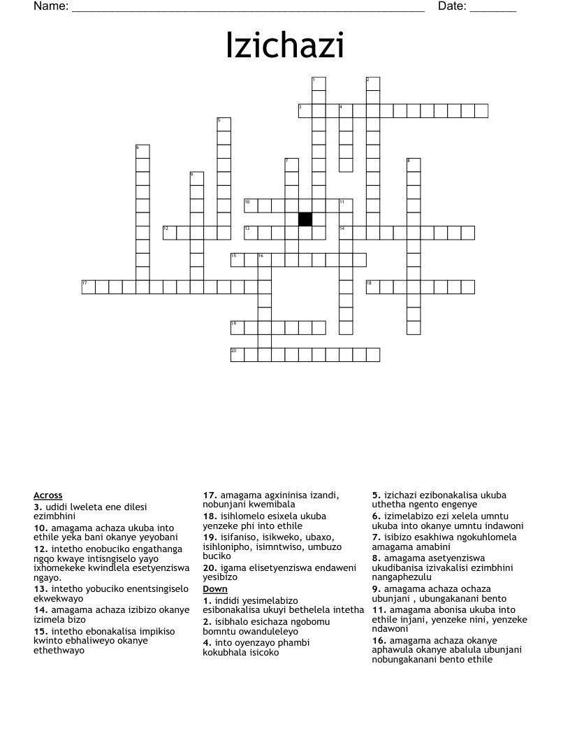 Izichazi Crossword