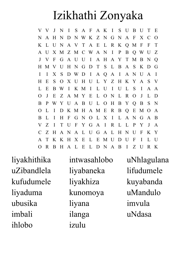 Izikhathi Zonyaka Word Search