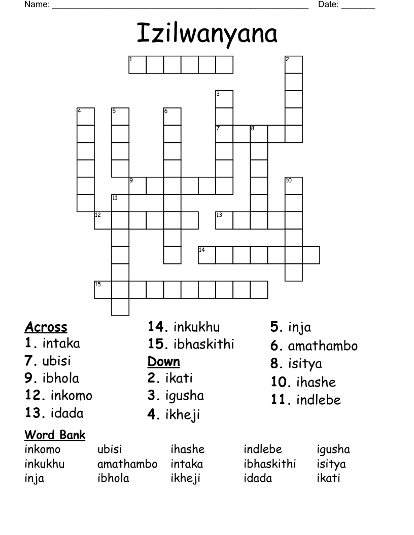 Izilwanyana Crossword