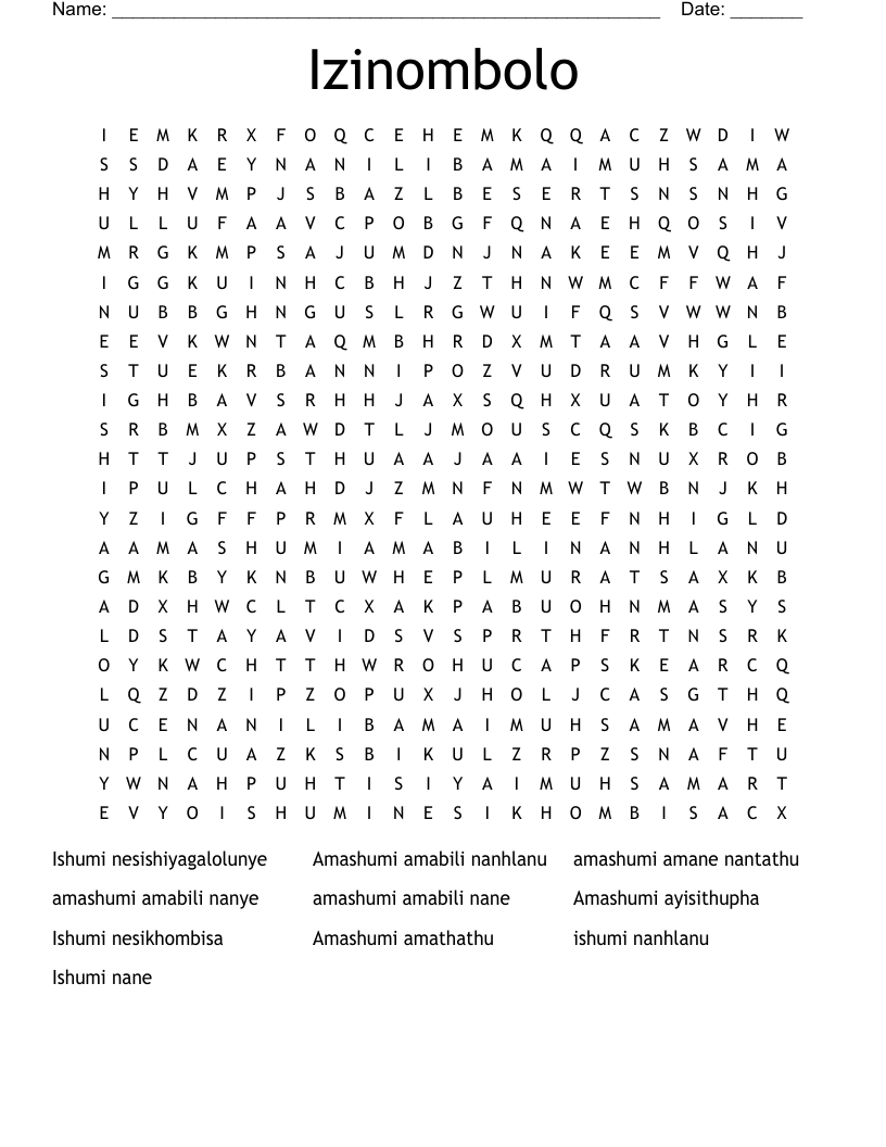 Izinombolo Word Search