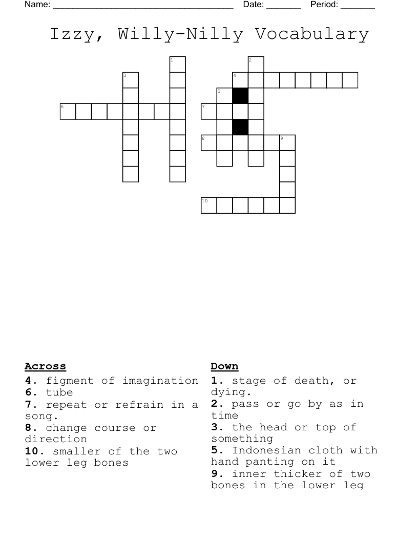 Izzy, Willy-Nilly Vocabulary  Crossword