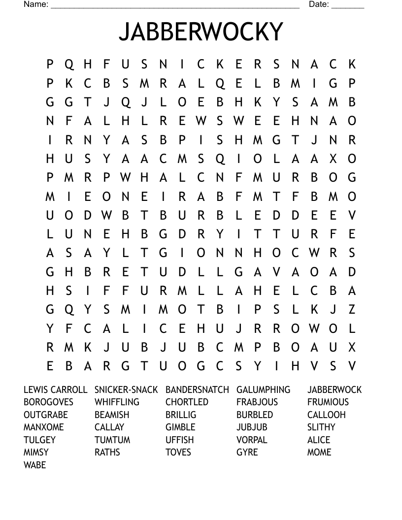 JABBERWOCKY Word Search