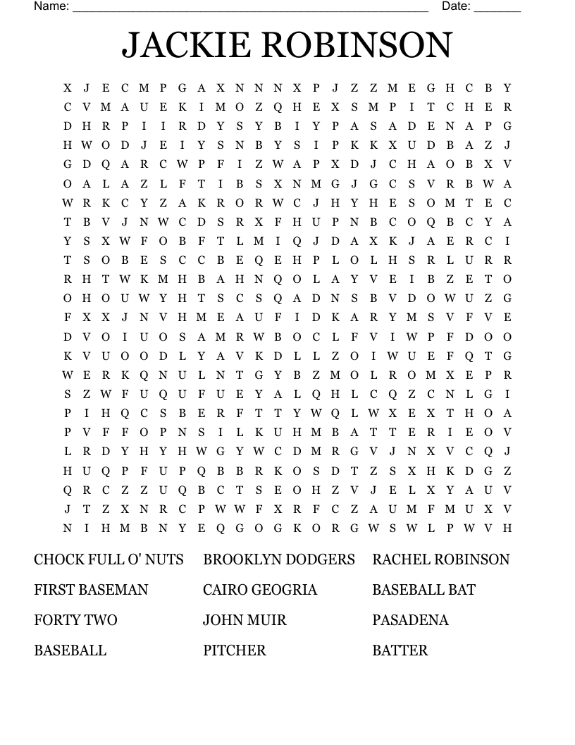 JACKIE ROBINSON Word Search