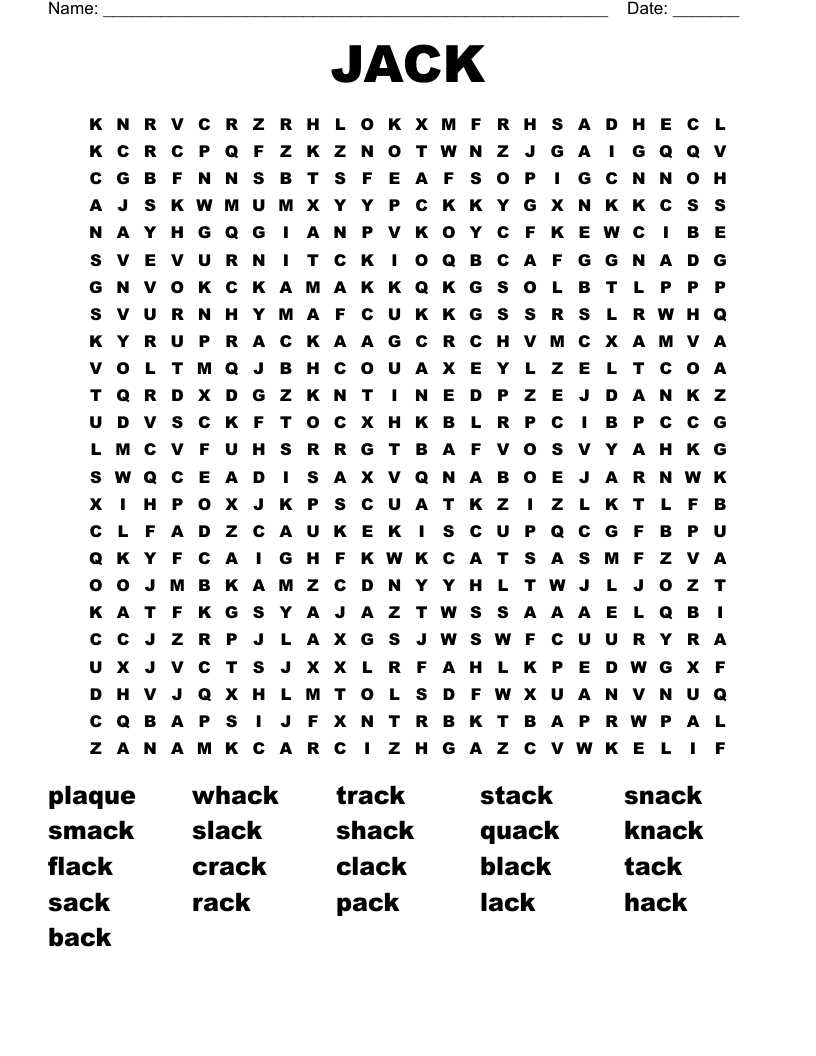 JACK Word Search