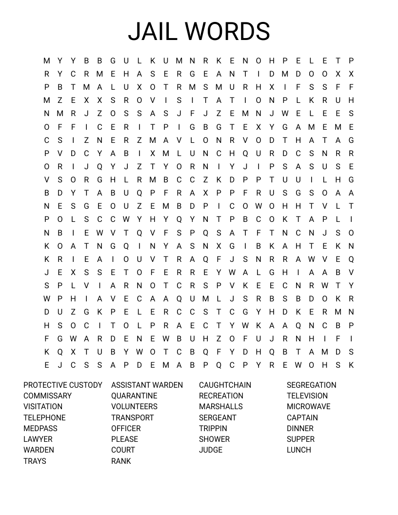 JAIL WORDS Word Search