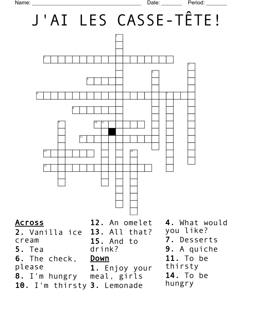 J'AI LES CASSE-TÊTE! Crossword