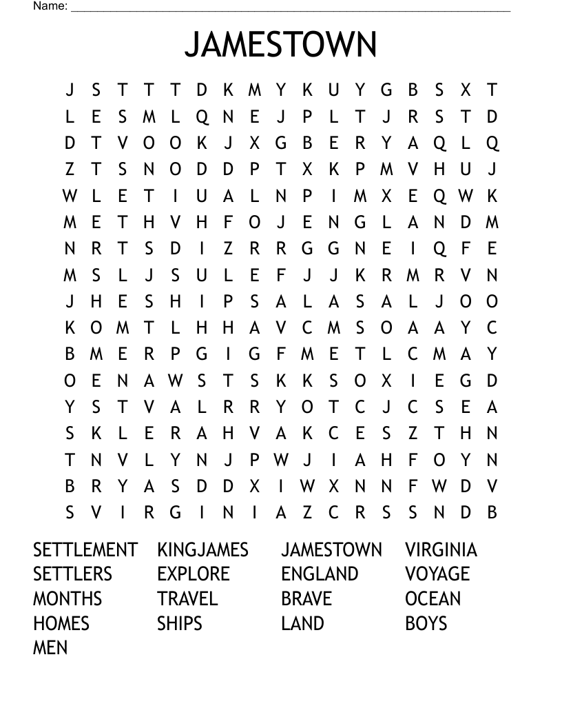 JAMESTOWN Word Search
