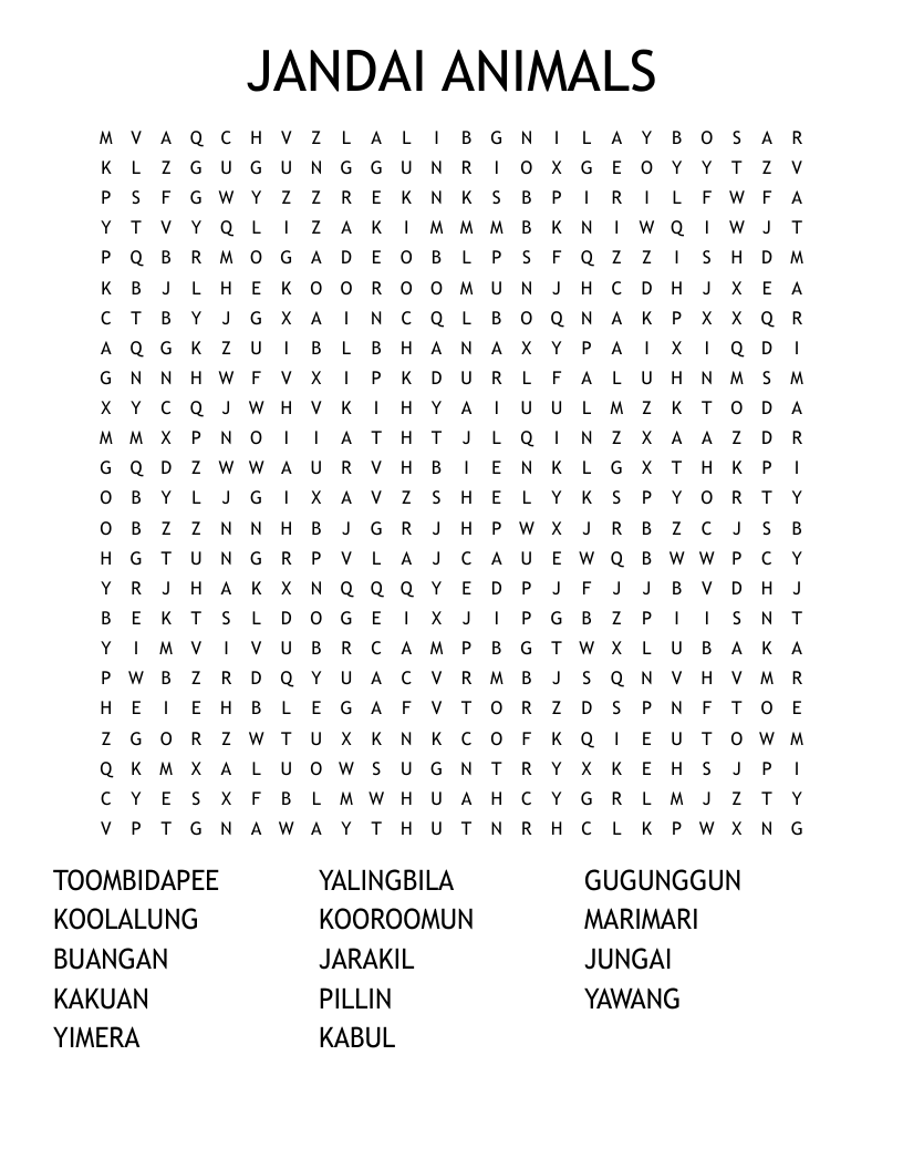 JANDAI ANIMALS Word Search