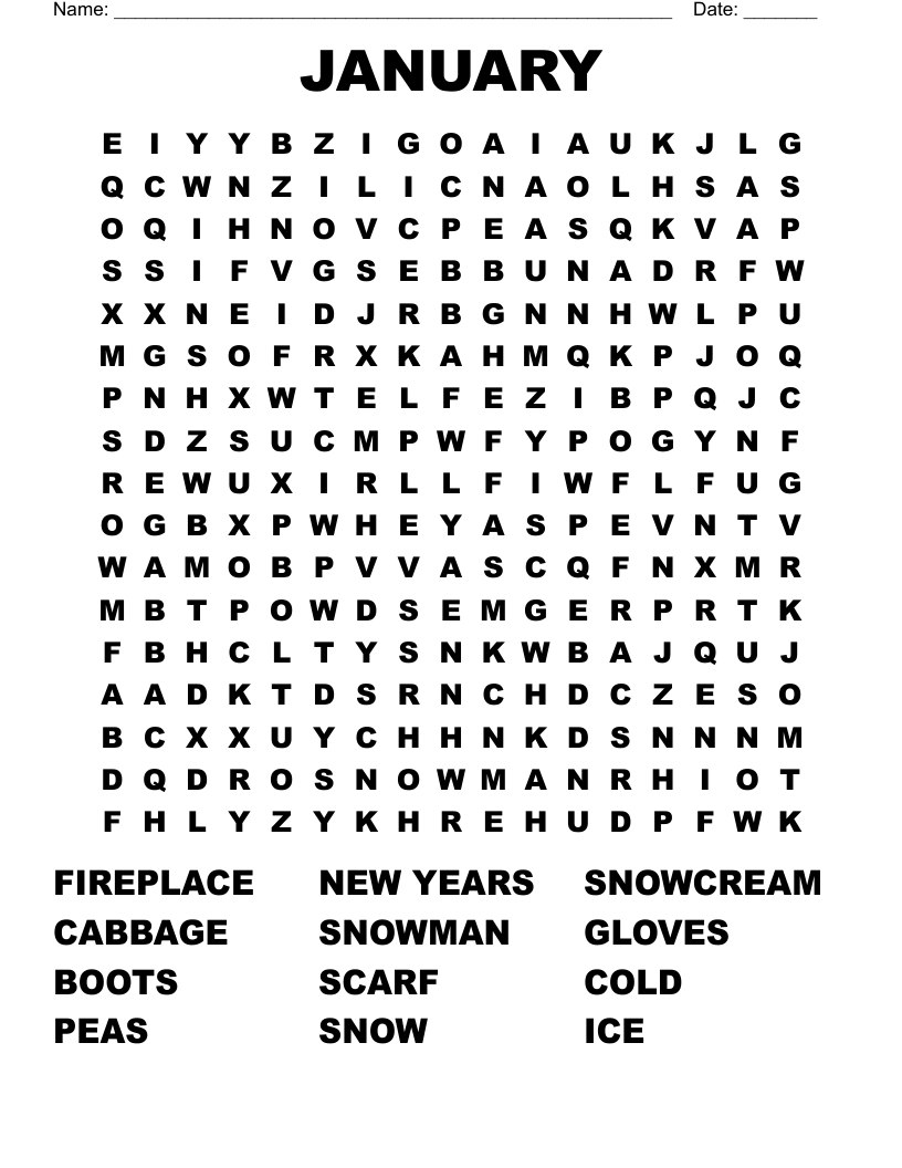 JANUARY Word Search