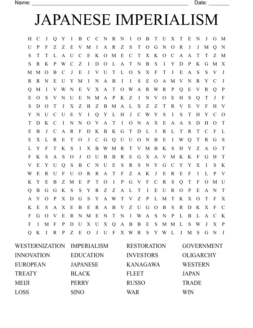 JAPANESE IMPERIALISM Word Search