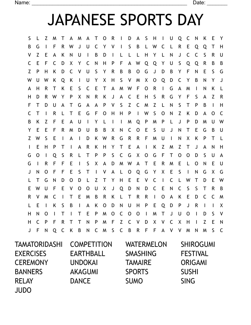 JAPANESE SPORTS DAY Word Search