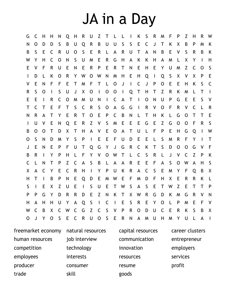 JA in a Day Word Search
