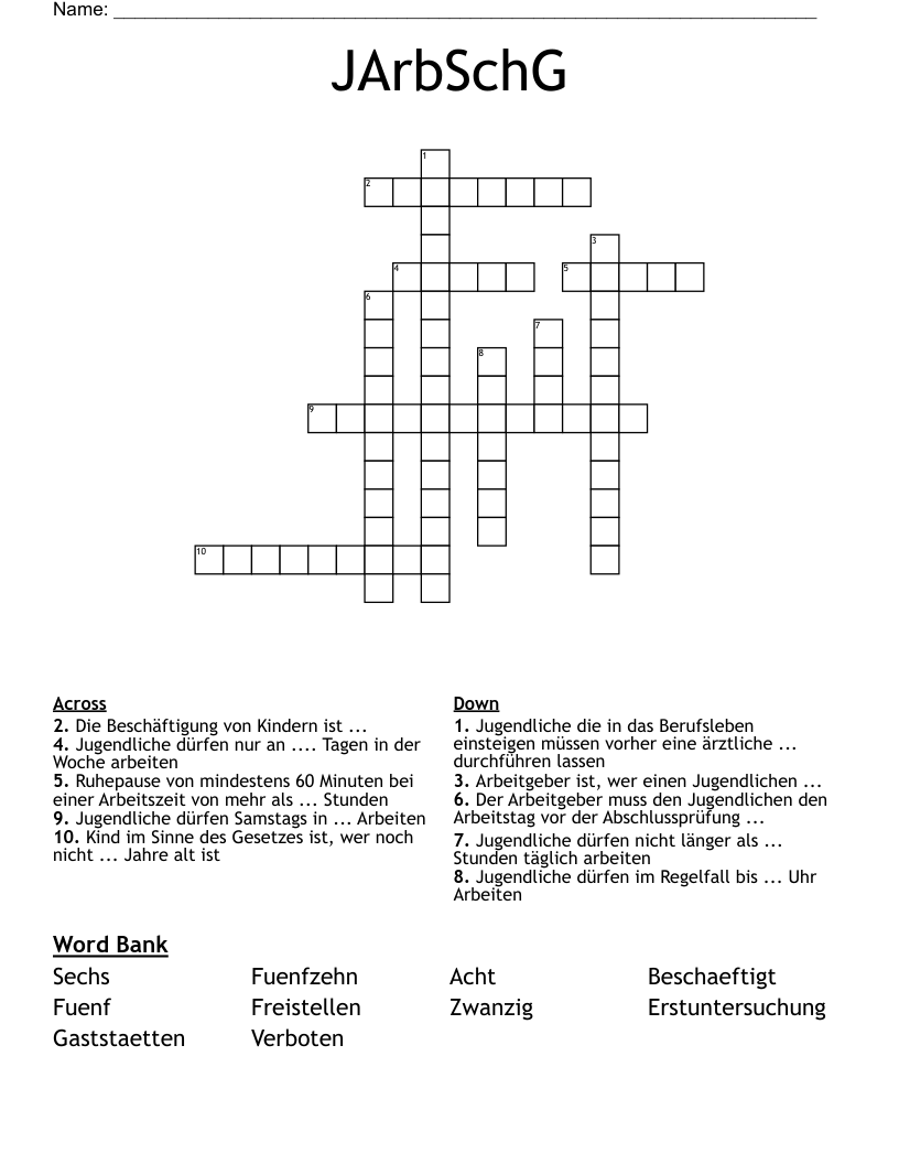 JArbSchG Crossword