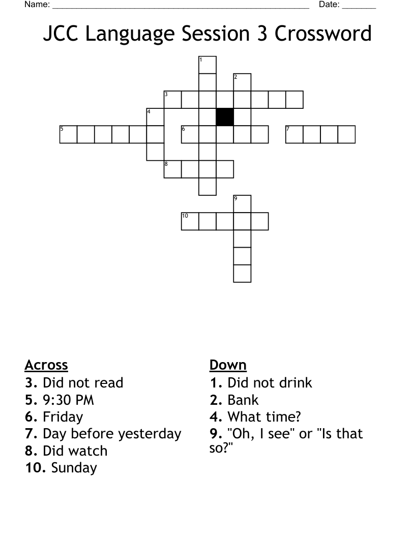 JCC Language Session 3 Crossword