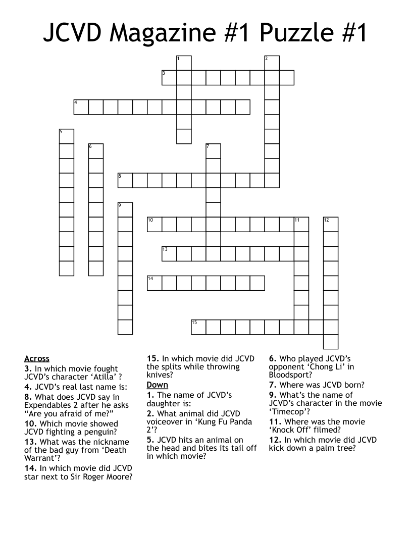JCVD Magazine #1 Puzzle #1 Crossword