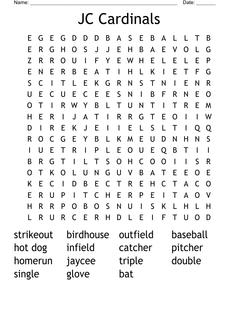 JC Cardinals Word Search
