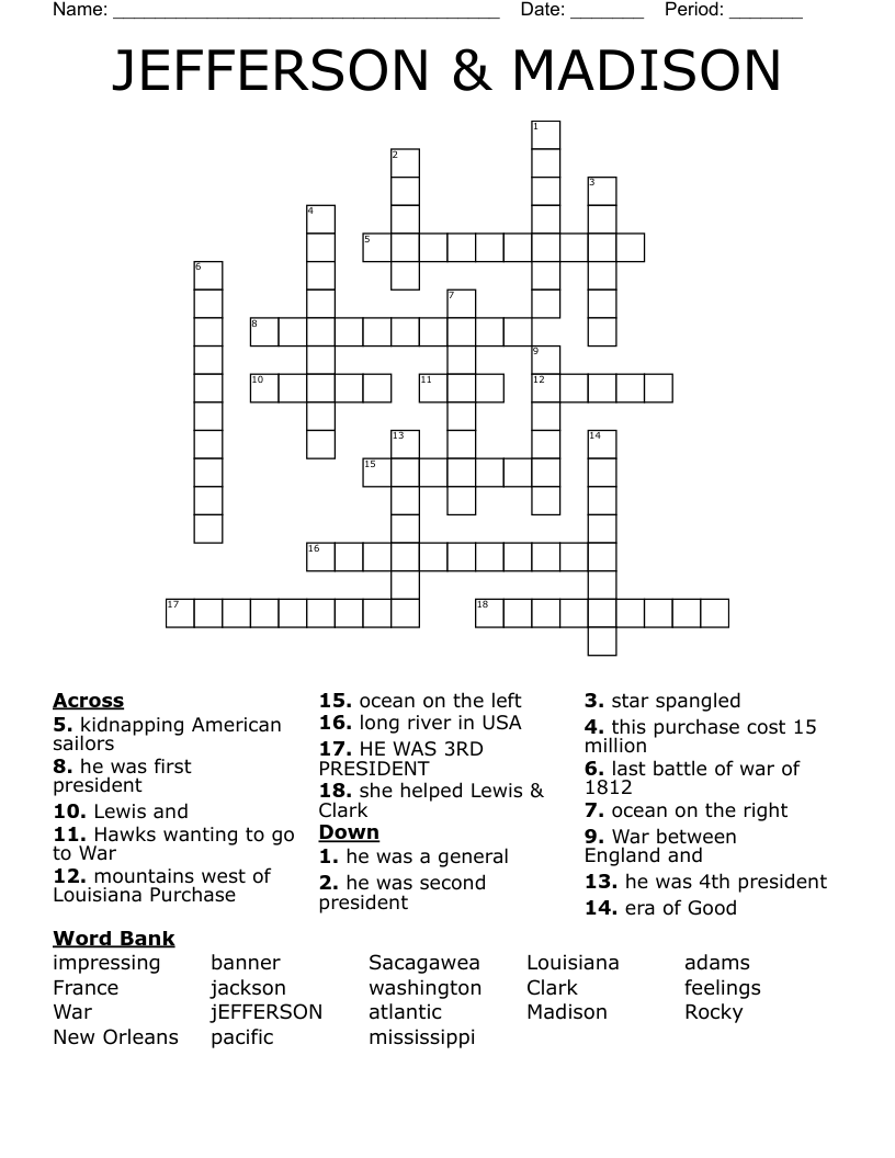 JEFFERSON  &  MADISON Crossword