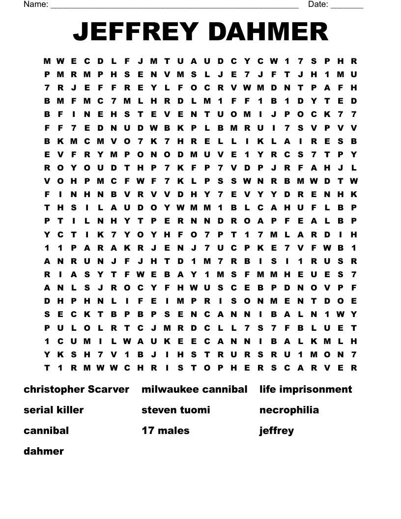 JEFFREY DAHMER Word Search