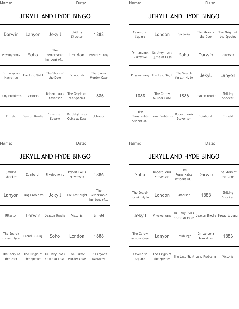 JEKYLL AND HYDE BINGO