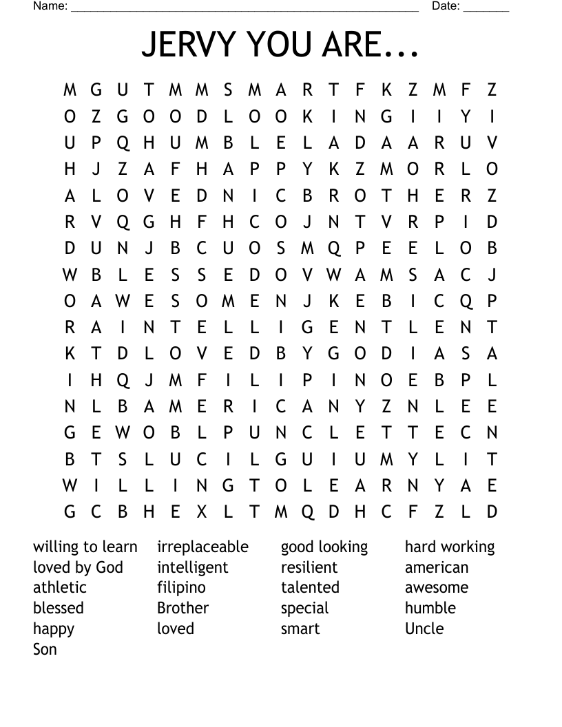JERVY YOU ARE... Word Search