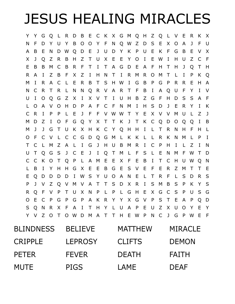 JESUS HEALING MIRACLES Word Search
