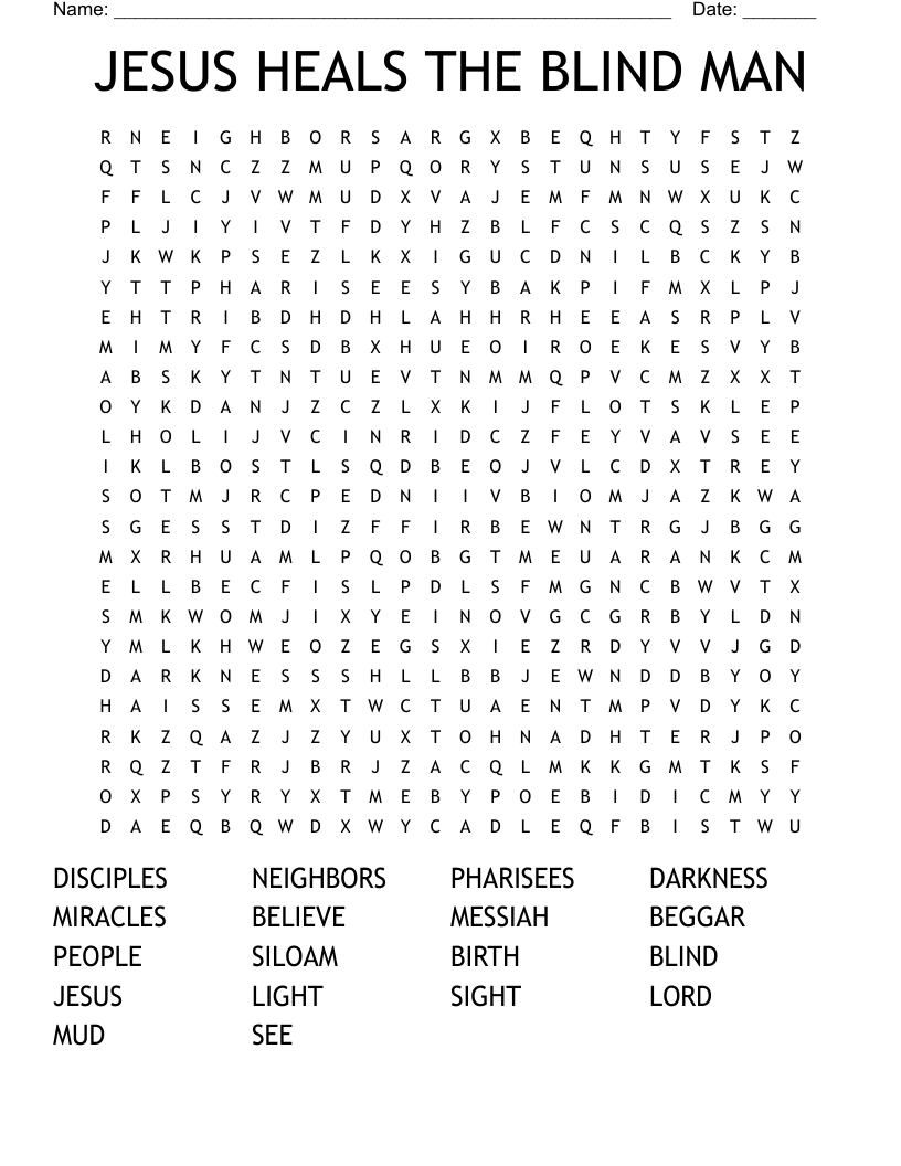 JESUS HEALS THE BLIND MAN Word Search