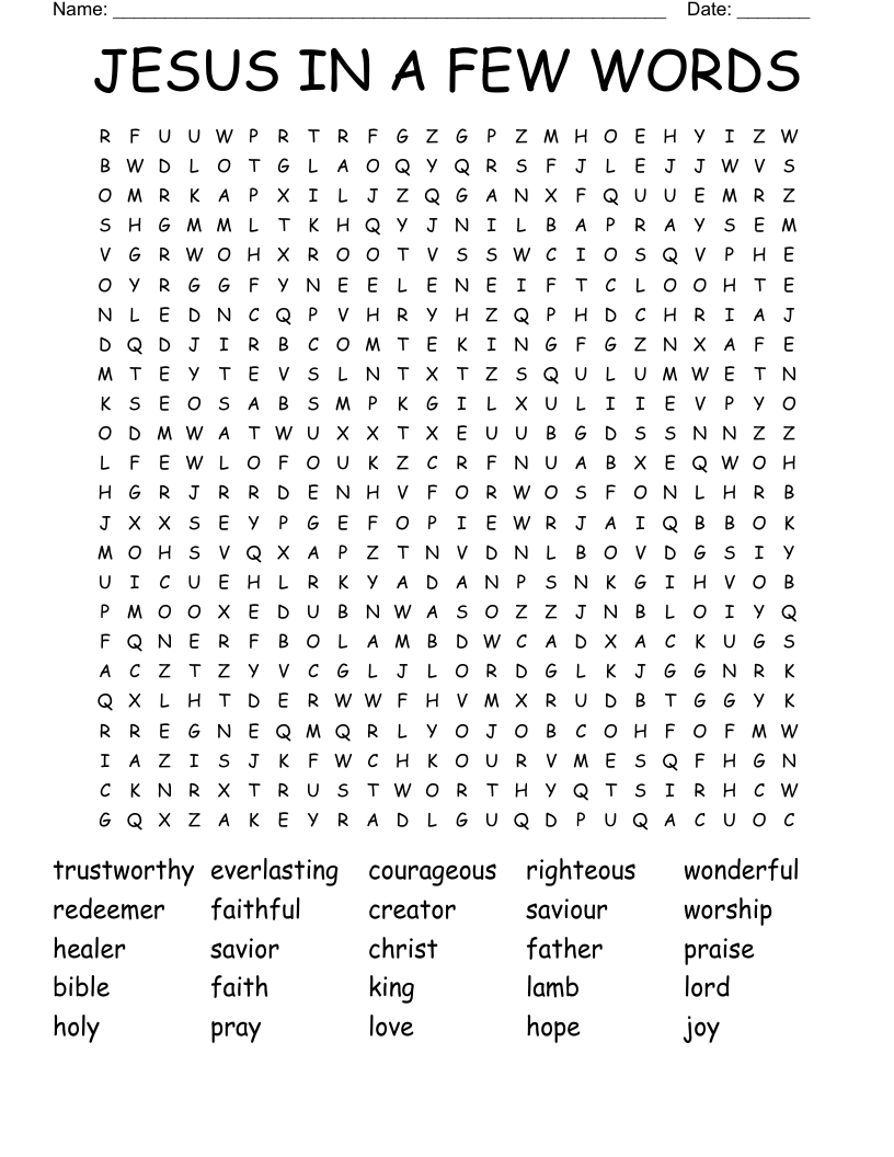 JESUS IN A FEW WORDS Word Search