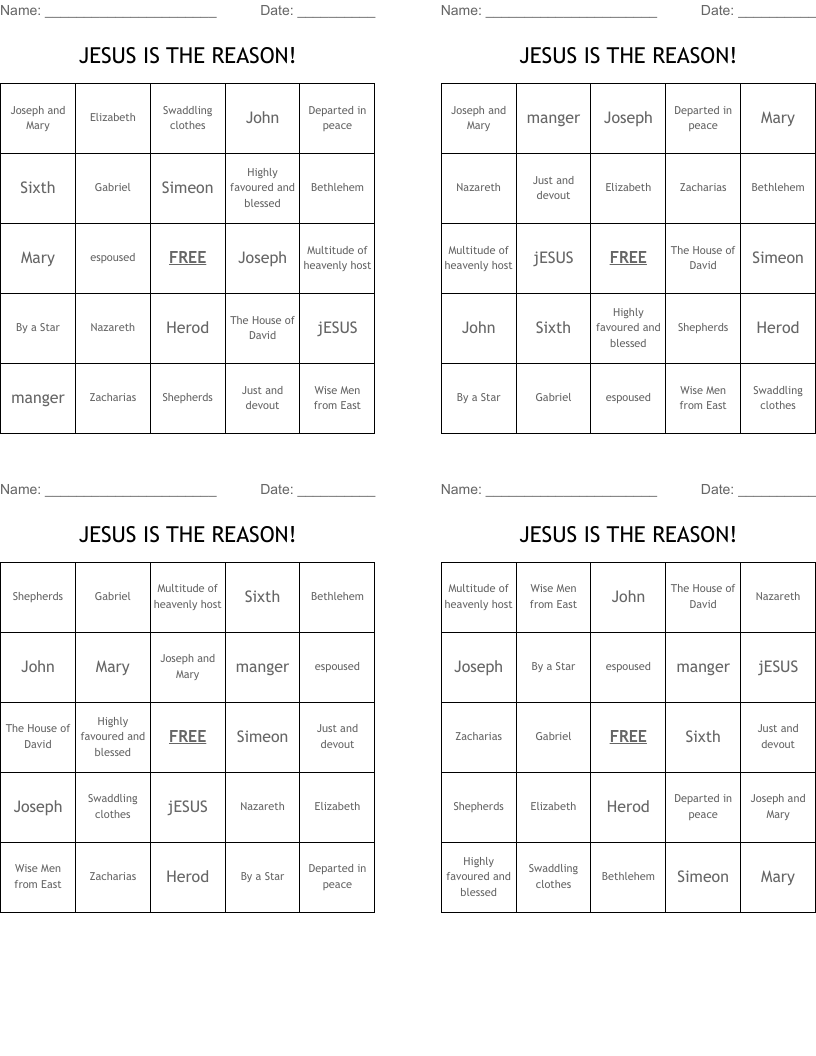 JESUS IS THE REASON! Bingo Cards