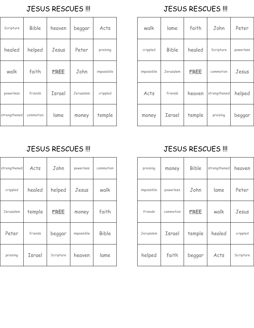JESUS RESCUES !!! Bingo Cards
