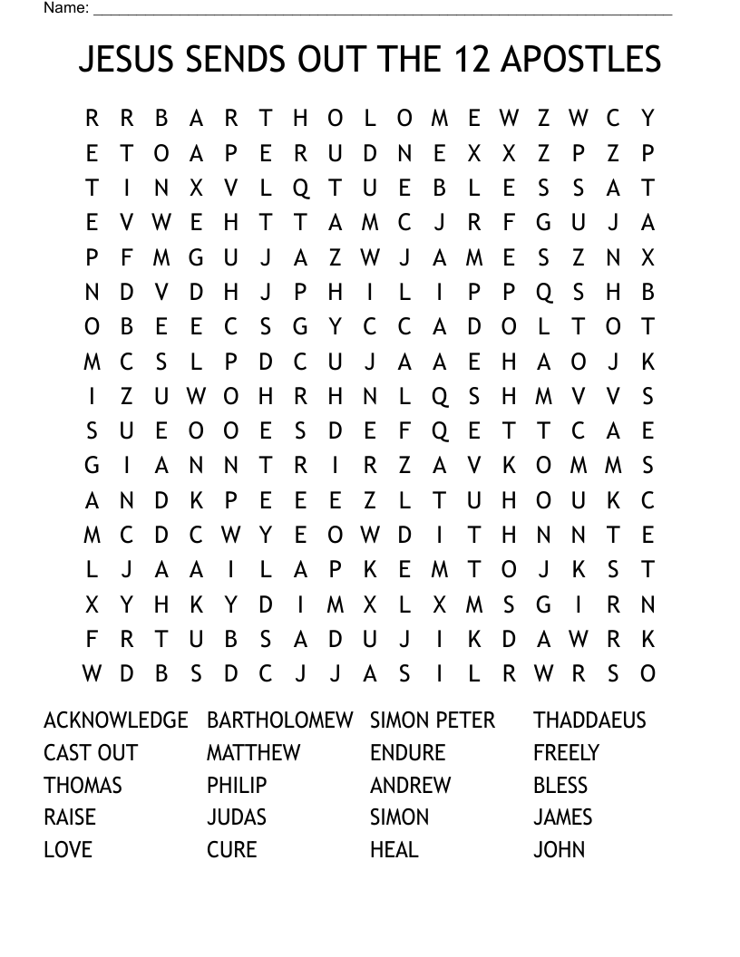 JESUS SENDS OUT THE 12 APOSTLES Word Search