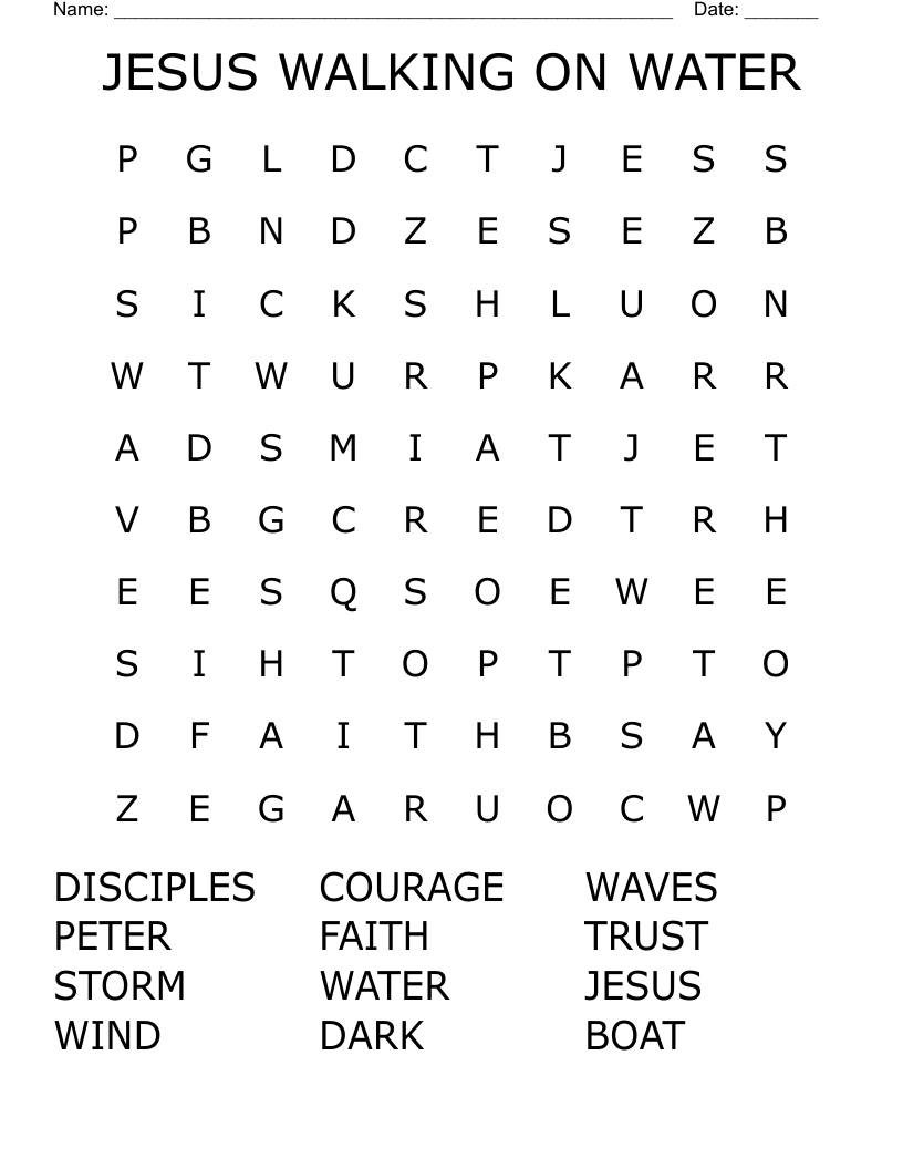 JESUS WALKING ON WATER  Word Search